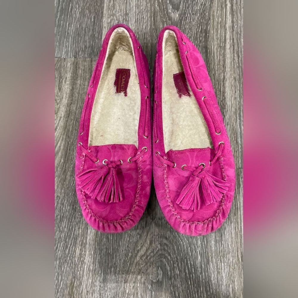 Coach Designer Hot Pink Leather Slippers Mocassins - Size 9B